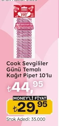 Cook Sevgililer Günü Temalı Kağıt Pipet 10'Lu