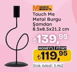 Touch Me Metal Burgu Şamdan 8.5X8.5X21.2 Cm