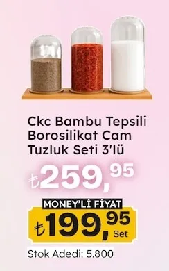 Ckc Bambu Tepsili Borosilikat Cam Tuzluk Seti 3'Lü