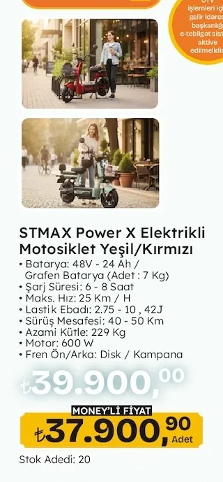 Stmax Power X Elektrikli Motosiklet Yeşil/Kırmızı