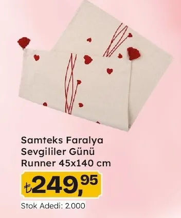 Samteks Faralya Sevgililer Günü Runner 45X140 Cm