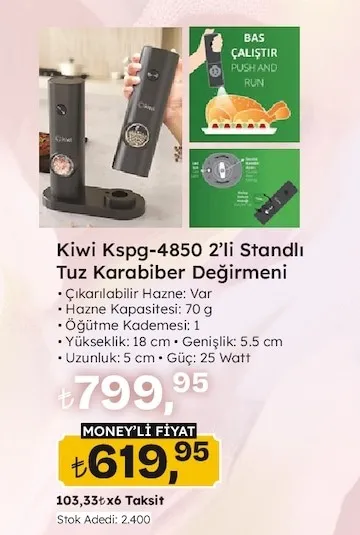 Kiwi Kspg-4850 2'Li Standlı Tuz Karabiber Değirmeni