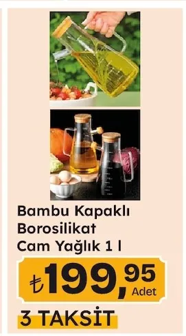 Bambu Kapaklı Borosilikat Cam Yağlık 1 L