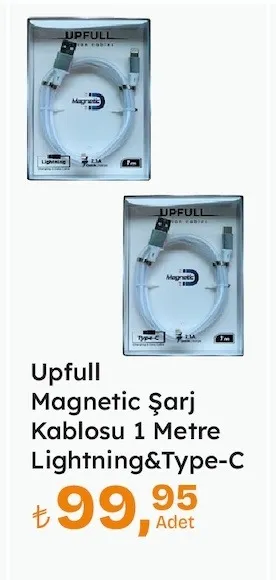 Upfull Magnetic Şarj Kablosu 1 Metre Lightning&Type-C