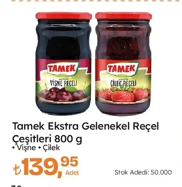 Tamek Ekstra Geleneksel Reçel Çeşitleri 800 G Vişne Çilek