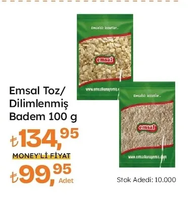 Emsal Toz/ Dilimlenmiş Badem 100 G