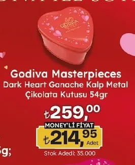 Godiva Masterpieces Dark Heart Ganache Kalp Metal Çikolata Kutusu 54Gr