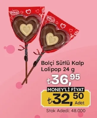 Bolçi Sütlü Kalp Lolipop 24 G
