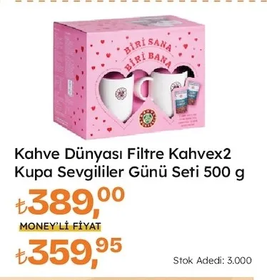 Kahve Dünyası Filtre Kahvex2 Kupa Sevgililer Günü Seti 500 G