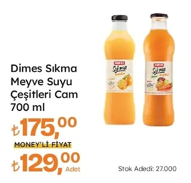 Dimes Sıkma Meyve Suyu Çeşitleri Cam 700 Ml