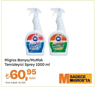Migros Banyo/Mutfak Temizleyici Sprey 1000 Ml