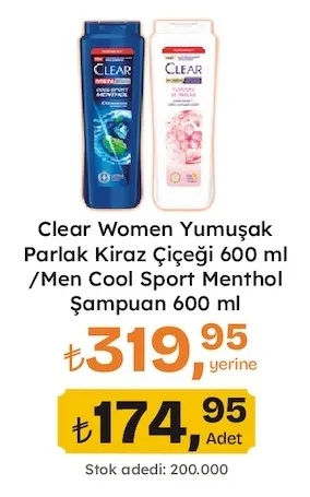 Clear Women Yumuşak Parlak Kiraz Çiçeği 600 Ml /Men Cool Sport Menthol Şampuan 600 Ml