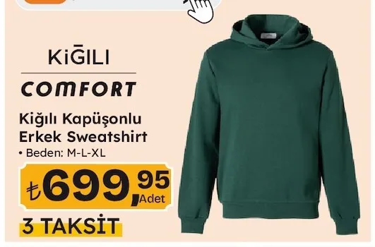 Kiğılı Comfort Kiğılı Kapüşonlu Erkek Sweatshirt