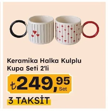 Keramika Halka Kulplu Kupa Seti 2'Li