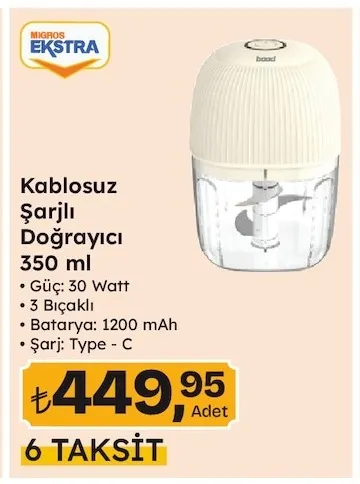 Kablosuz Şarjlı Doğrayıcı 350 Ml
