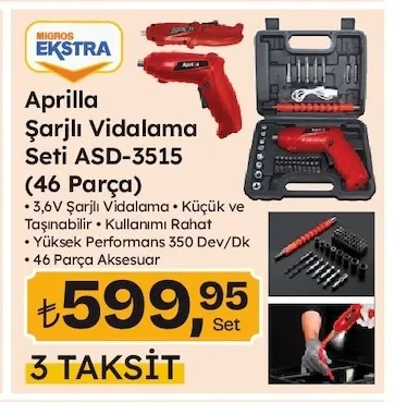 Aprilla Şarjlı Vidalama Seti Asd-3515 (46 Parça)