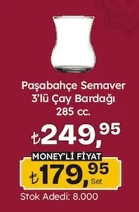 Paşabahçe Semaver 3'Lü Çay Bardağı 285 Cc.