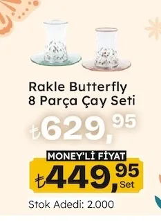 Rakle Butterfly 8 Parça Çay Seti