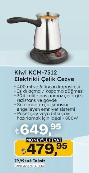 Kiwi Kcm-7512 Elektrikli Çelik Cezve