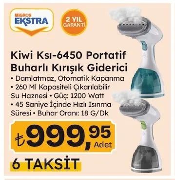 Kiwi Ksi-6450 Portatif Buharlı Kırışık Giderici