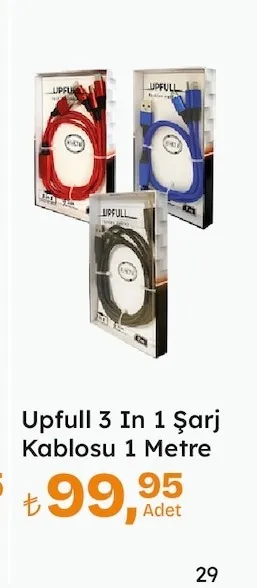 Upfull 3 In 1 Şarj Kablosu 1 Metre