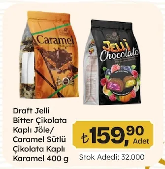 Draft Jelli Bitter Çikolata Kaplı Jöle/ Caramel Sütlü Çikolata Kaplı Karamel 400 G