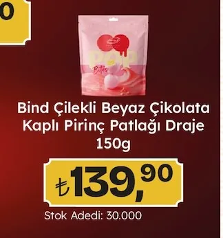 Bind Çilekli Beyaz Çikolata Kaplı Pirinç Patlağı Draje 150G