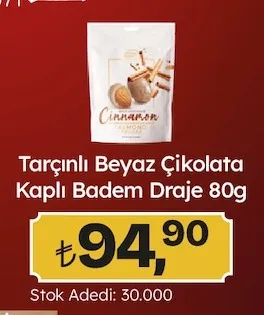 Tarçınlı Beyaz Çikolata Kaplı Badem Draje 80G