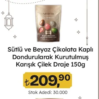 Patiswiss Sütlü Ve Beyaz Çikolata Kaplı Dondurularak Kurutulmuş Karışık Çilek Draje 150G