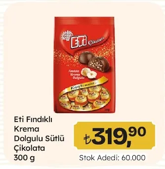 Eti Fındıklı Krema Dolgulu Sütlü Çikolata 300 G