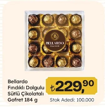 Bellardo Fındıklı Dolgulu Sütlü Çikolatalı Gofret 184 G
