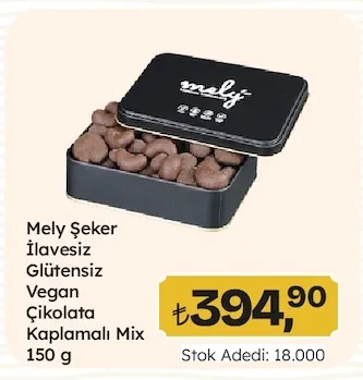 Mely Şeker İlavesiz Glutensiz Vegan Çikolata Kaplamalı Mix 150 G