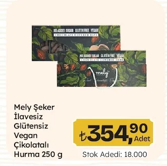Mely Şeker İlavesiz Glütensiz Vegan Çikolatalı Hurma 250 G