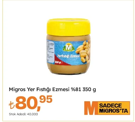 Migros Yer Fıstığı Ezmesi %81 350 G