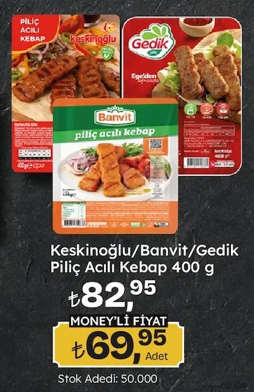 Keskinoğlu/Banvit/Gedik Piliç Acılı Kebap 400 G