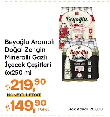 Beyoğlu Aromalı Doğal Zengin Mineralli Gazlı İçecek Çeşitleri 6X250 Ml