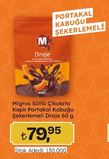 Migros Sütlü Çikolata Kaplı Portakal Kabuğu Şekerlemeli Draje 60 G