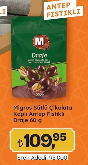 Migros Sütlü Çikolata Kaplı Antep Fıstıklı Draje 60 G
