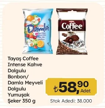 Tayaş Coffee Intense Kahve Dolgulu Bonbon/ Damla Meyveli Dolgulu Yumuşak Şeker 350 G