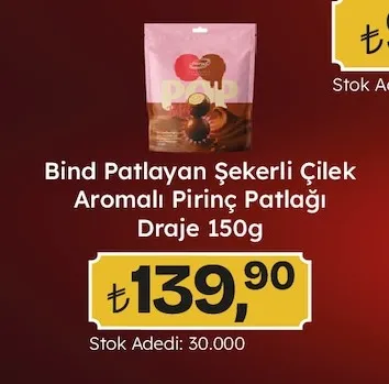 Bind Patlayan Şekerli Çilek Aromalı Pirinç Patlağı Draje 150G