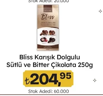 Bliss Karışık Dolgulu Sütlü Ve Bitter Çikolata 250G