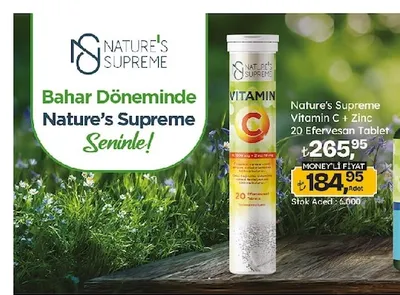 Nature'S Supreme Vitamin C + Zinc 20 Efervesan Tablet