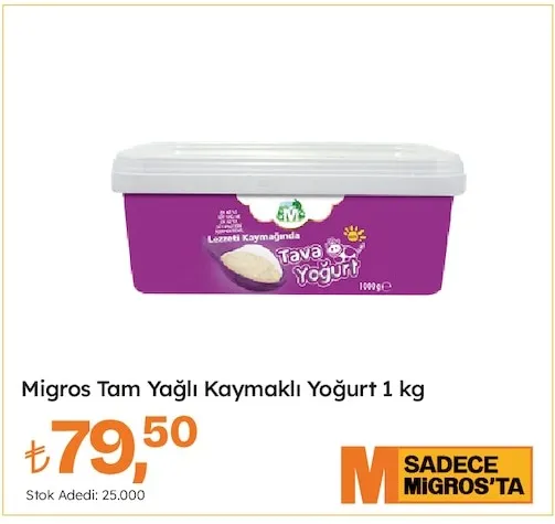 Migros Tam Yağlı Kaymaklı Yoğurt 1 Kg
