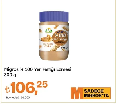 Migros % 100 Yer Fıstığı Ezmesi 300 G