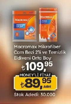 Macromax Mikrofiber Cam Bezi 2'Li Ve Temizlik Eldiveni Orta Boy