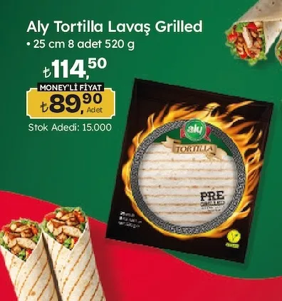 Aly Tortilla Lavaş Grilled 25 Cm 8 Adet 520 G