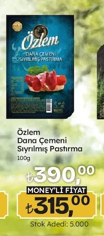 Özlem Dana Çemeni Sıyırılmıs Pastırma 100G