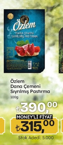 Özlem Dana Çemeni Sıyırılmıs Pastırma 100G