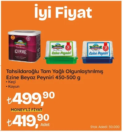 Tahsilat Tam Yağlı Olgunlaştırılmış Ezine Beyaz Peyniri 450-500 G