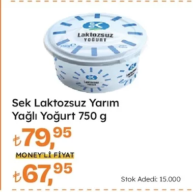 Sek Laktozsuz Yarım Yağlı Yoğurt 750 G